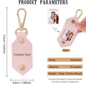 Customizable PU leather photo keychain, personalized picture key ring holder, pink gift accessory.