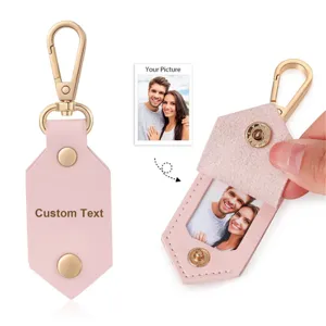 Leather Photo Frame Keychain Portable Double Sided Picture Holder Key Ring Couple Bag Pendant Fashion Accessories