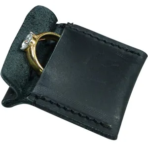 Black leather ring pouch portable mini jewelry storage bag square wedding couple ring case