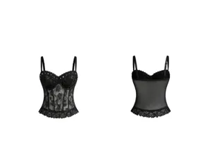 Taglie forti ricamo rosa scura pizzo corsetto sexy trasparente con borchie per donne