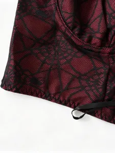 Gotische Spinnennetz Spitze Korsett sexy Lingerie Detailaufnahme, plus Size rot schwarz.