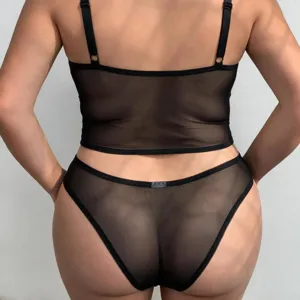 Große Größen Gothic Spinnennetz Spitzen Korsett Lingerie Set, schwarzes transparentes Top.