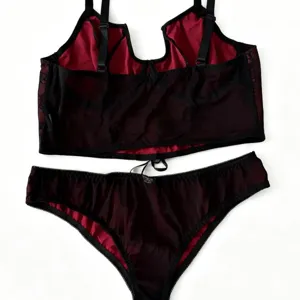 Goth Übergröße Spinnennetz Spitze Korsett Lingerie Set, dunkelroter schwarzer sexy Zweiteiler.