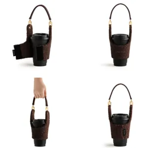 Winter warm teddy fleece coffee cup sleeve with handle portable insulated drink holder detail
