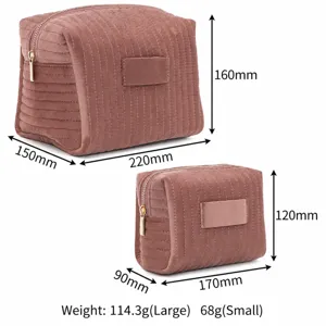 Velvet cosmetic bag portable makeup pouch large and small size set with zipper closure.