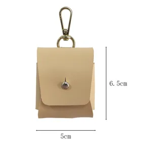 Funda protectora de cuero PU para auriculares inalámbricos, mini bolsa con gancho metálico.