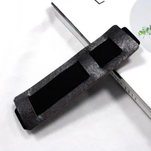 Vintage PU leather bookmark detail view with elastic band, elegant office stationery accessory.