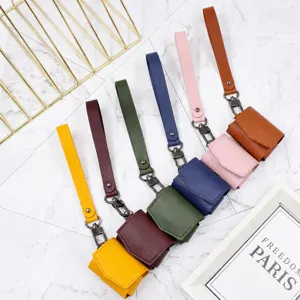 PU leather earphone protective case with strap for AirPods Pro, multiple vibrant colors available.