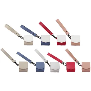 PU leather wireless earphone protective case with portable hand strap, durable storage pouch.