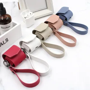 Wireless Earphone PU Leather Protective Case With Lanyard Portable Headphone Storage Bag For Daily Protection