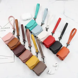 Etui en cuir PU pour ecouteurs sans fil avec dragonne, pochette de protection coloree.