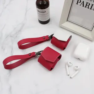 PU leather wireless earphone case with hand strap, protective pouch for daily portable use.