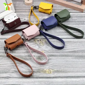 PU leather AirPods Pro case with lanyard, protective portable wireless earphone storage cover.