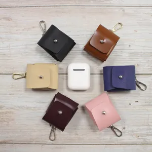 Estuche protector de cuero PU para auriculares inalámbricos con llavero, varios colores.