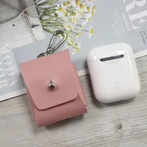 Fundas protectoras de cuero PU rosa para auriculares con gancho metálico, bolsa de almacenamiento.