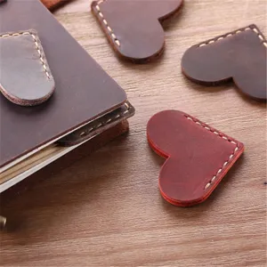 Vintage crazy horse leather heart bookmarks handmade cowhide page markers stationery gifts