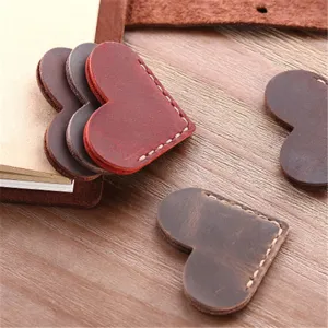 Handmade genuine leather heart bookmark retro crazy horse cowhide page marker for book lovers