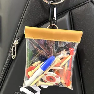 Custodia trasparente in PVC per tee da golf con clip di sospensione in pelle per accessori