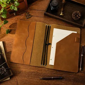 Vintage crazy horse leather planner cover portable notebook organizer for business meetings