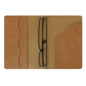 Vintage brown leather traveler notebook cover folder multi-pocket planner diary organizer