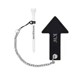 Golf tee and leather arrow marker holder set with anti-loss chain for golf practice.