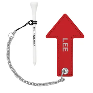 Premium golf tee holder with leather arrow marker and chain, durable sports accessory for golfers.