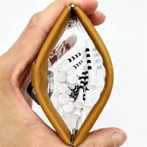 Custodia trasparente in PVC per tee da golf con bordo in pelle, borsa portaoggetti.