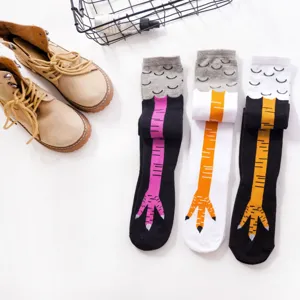 Funny chicken feet print over-the-knee cotton socks, novelty casual long stockings for daily wear detail.