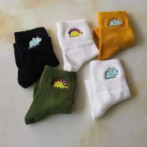 Women's Casual Cotton Crew Socks Cute Dinosaur Embroidery Breathable Soft Daily Fashion Socks