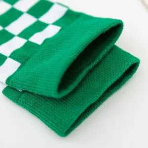 Green and white checkerboard knit mid tube socks, stylish casual daily wear women socks.