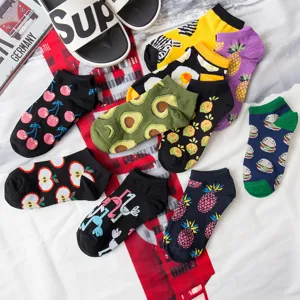 Unisex Cotton Blend Boat Socks Funny Fruit Animal Printed Casual Low Cut Short Socks Women Men Fashion Trendy Hosiery