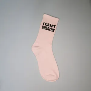 Light pink mid-calf cotton socks with stylish slogan print for women and men daily wear.