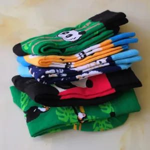 Colorful cotton socks feature cute panda and bird patterns, soft cozy casual mid-tube style detail.