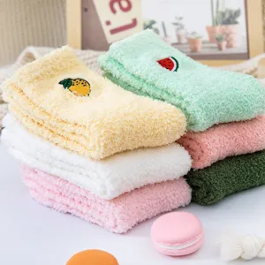 Fluffy fuzzy socks for women winter cute Japanese coral fleece thick cozy sleep socks