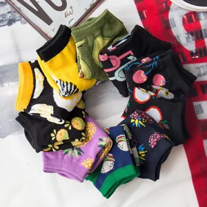 Colorful cotton low-cut boat socks with fun fruit and food patterns, ideal for daily wear.