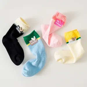 Women Girls Preppy Style Cotton Blend Colorblocked Crew Socks Cute Heart Label Stacked Socks Fall Winter Fashion Hosiery
