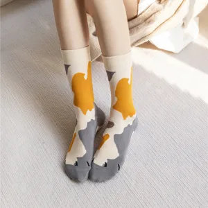 Cute cat paw print mid-calf socks for women autumn winter warm creative funny casual crew socks