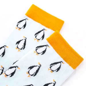 Trendy cute pixel penguin crew cotton socks for men and women, stylish autumn winter couple socks.