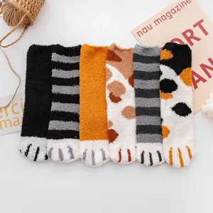 Women Winter Thickened Coral Fleece Sleeping Socks Cute Cat Claw Warm Floor Socks Soft Indoor Socks For Ladies