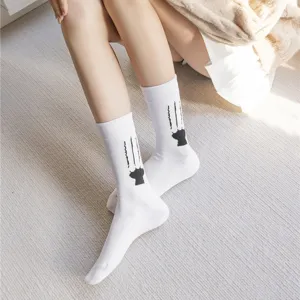 Cute white mid-calf socks featuring funny cat claw scratch print design for women and men.
