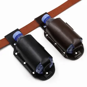 Portable leather beer bottle holster and waist bag for outdoor hiking, belt bottle holder.