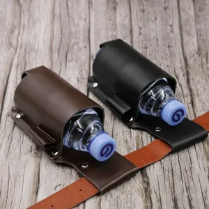 Leather beer bottle holster waist bag portable outdoor drink holder for hiking camping
