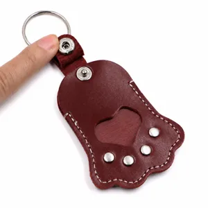 Japanese leather pet hair memorial bag portable paw shape keychain with secure snap button