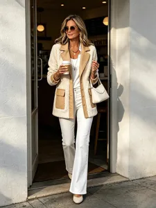 Ontdek onze trendy lamswol gesplitste cardigan jas met reverskraag voor herfst en winter.