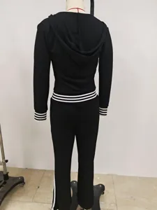 Ribbed κουκουλοφόρος φόρμα με φερμουάρ και ρίγες αντίθεσης για γυναίκες φθινόπωρο