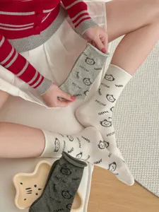 Chaussettes en coton à motif de chat mignon pour femmes, style japonais respirantes.