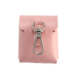 Funda protectora de cuero PU rosa para auriculares bolsa de almacenamiento portatil con gancho