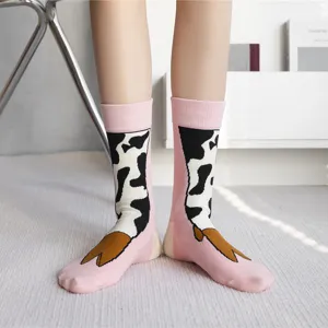 Cute funny cow pattern crew socks for women and men, creative novelty winter cotton socks.
