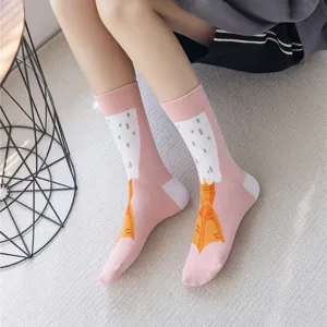 Cute funny duck feet novelty crew socks for women, soft cotton casual winter warm long socks.