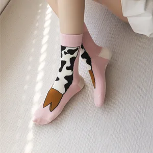 Cute cartoon cow hoof mid-calf socks for women and men, funny creative autumn winter hosiery.